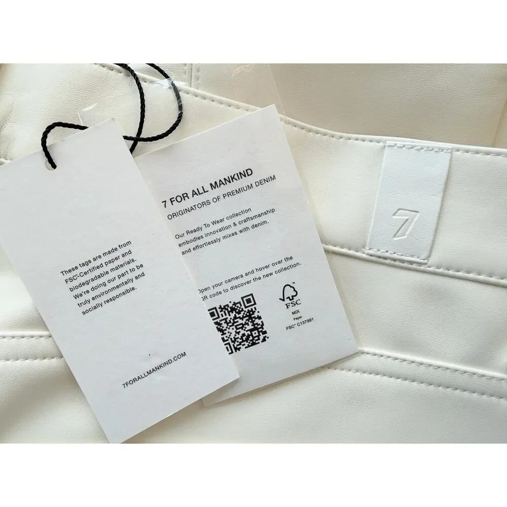 7 For All Mankind High Waist Slim Kick Faux Leather Beige Pants - Size 30, NWT